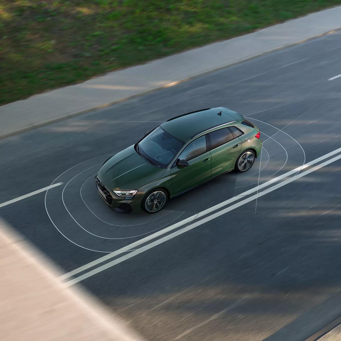 Audi A3 Sportback groen exterieur met rijhulpsysteem