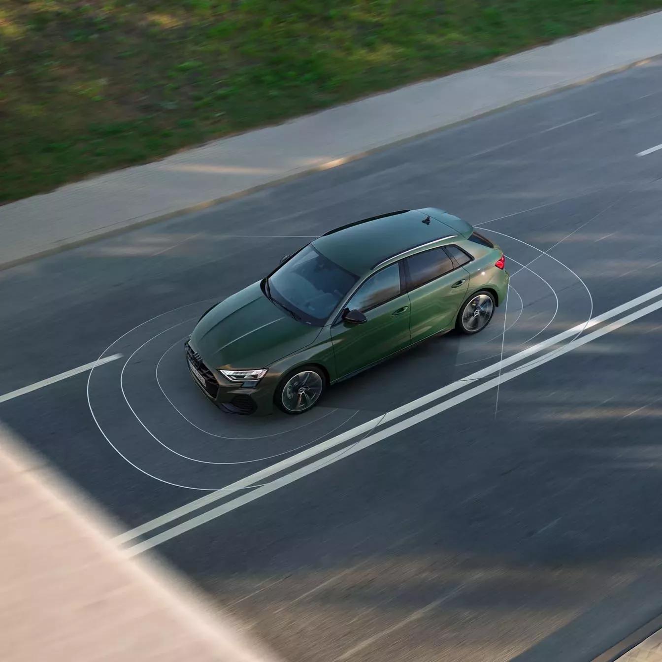 Audi A3 Sportback groen exterieur met rijhulpsysteem