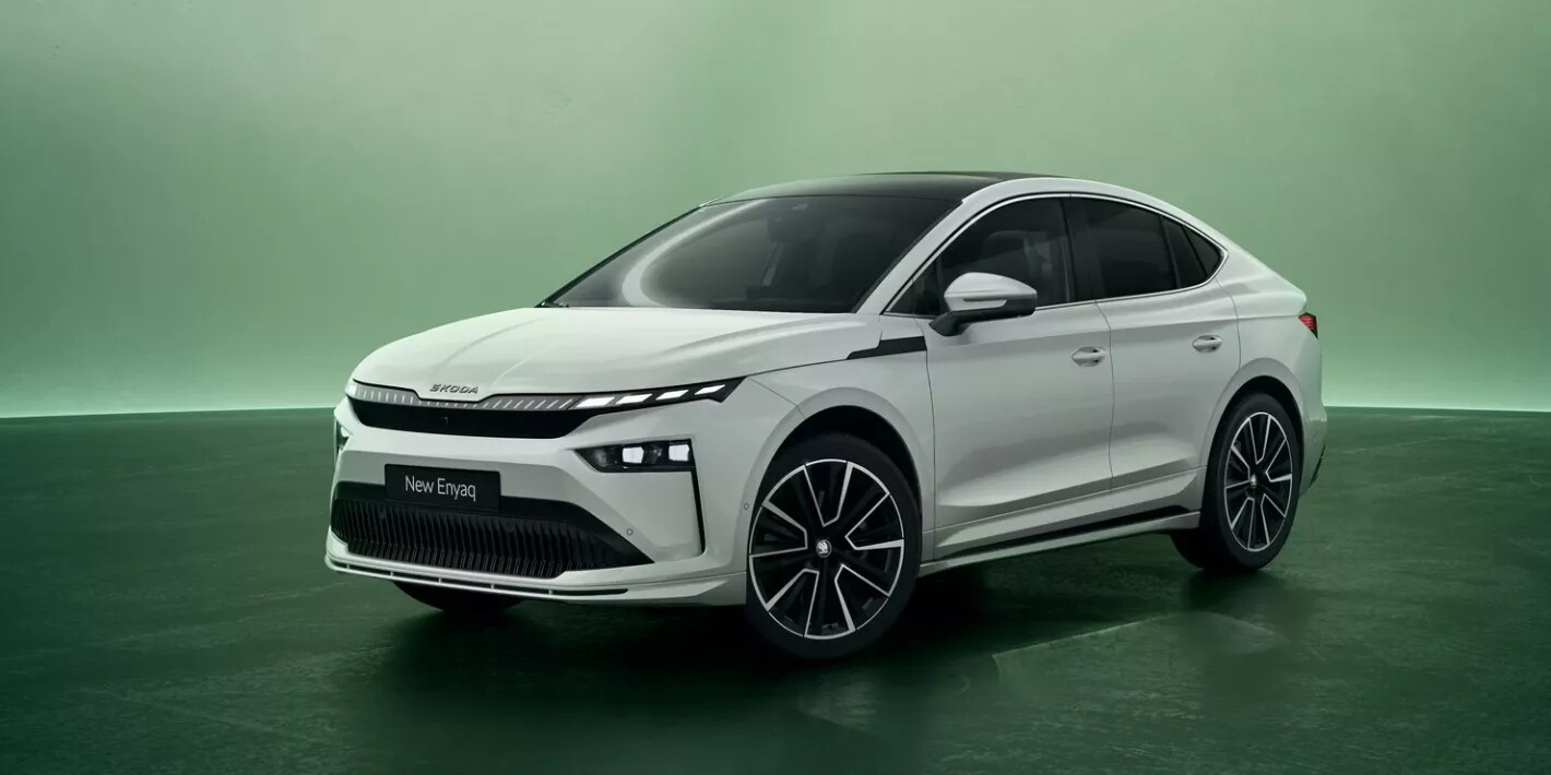 Skoda Enyaq coupé exterieur voorkant met koplampen
