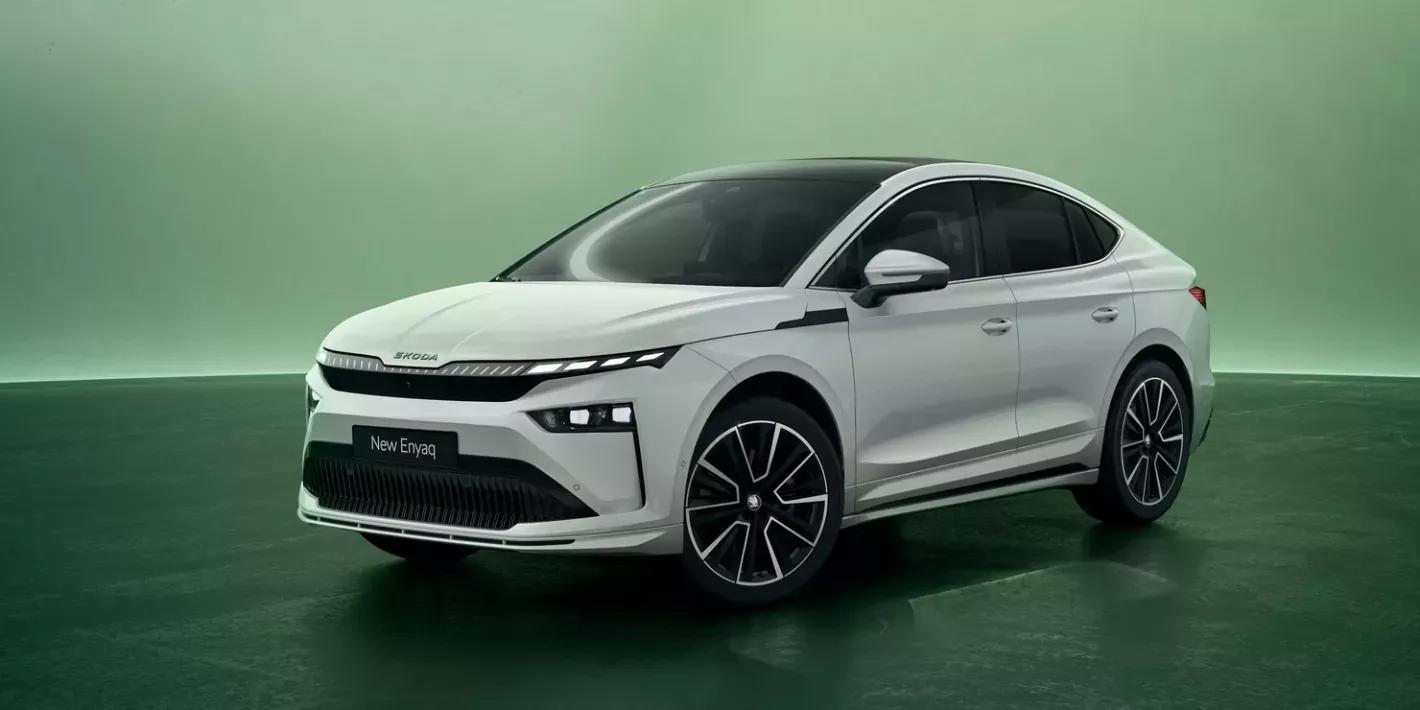 Skoda Enyaq coupé exterieur voorkant met koplampen