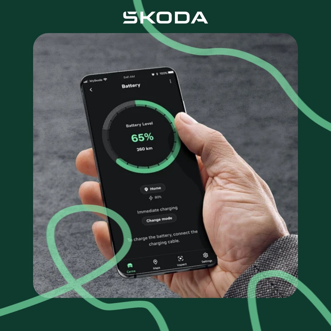 Met de MyŠkoda-app start, stop en plan je het opladen van je elektrische Škoda gewoon vanop afstand.